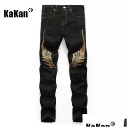 Jeans masculinos Men S Kakan Street Personalidade Bordado Hole Red Black Pocket Decoration K02 8733 230919 Drop Deliver