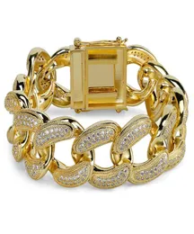 18K Gold White Zircon Mens Hip Hop Big Cuban Chain Bracelet 28mm 85inch Miami Rock Rapper Jewelry Copper Wristband Chains for Boy2982646