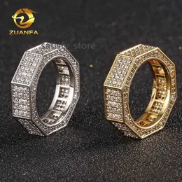 Iced out prateado peito gelo cz cubic zirconia eternity band charme hip hop anel