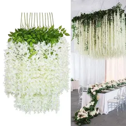 Dekorative Blumen 12 PCs künstliche Wisteria violette Deckenblume Vine Hochzeit Dekoration Plastik Home Party Fälschung