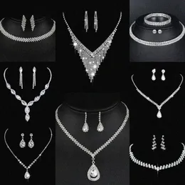 Valioso laboratório de jóias de diamante conjunto de colar de casamento prateado esterlina brincos para mulheres jóias de noivado de noiva Presente S0GS#