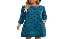 Casual Dresses Fall Winter Women Corduroy Party Dress Oneck Pocket Long Sleeve Loose Aline Retro Polka Dot Print Fashion1083540