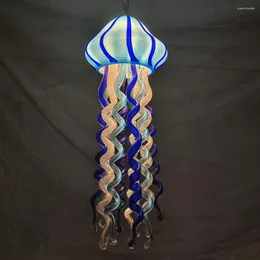 Żyrandole Longree Murano Jellyfish żyrandol niebieski biały wisząca lampa LED Ręka LED Glown Glass Wiselant Light