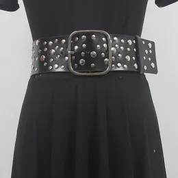 ベルト2024デザインフルリベット本物のレザーウエスト女性エレガントな牛鞘ceinture pour femme luxe cinturones para mujer