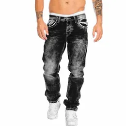 Мужские джинсы литература байкера расстроенные растягиваемые мужчины хип -хоп -стройный панк -джинсовый хлопковые брюки на молнии 277 Вт