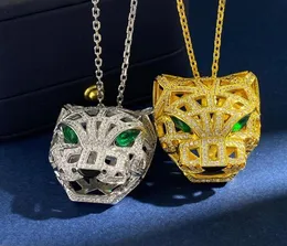 Collane a ciondolo di alta qualità in argento in oro d'oro micro cristallo pietra brusco verde occhio 3d collana leopardo per uomini donne lunghe catena j4474595