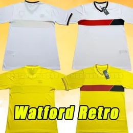 1985 1988 WatfordES Mens Retro Soccer Jerseys Home yellow Away White Football Shirts Short Sleeve Uniforms 85 88 Adult