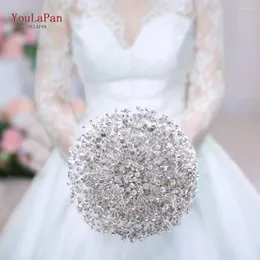 Bröllopsblommor Youlapan HF02 glittrande strassbuketter för full diamant silver brudbukett tillbehör smycken