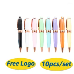 10pcs Candy Colored Ballpoint Pens Free Logo Rotating Short Portable Mini Cute Pen Pocket For Writing Wholesale Stationery
