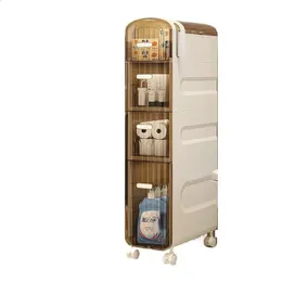 Bathroom slot storage shelf floor cart toilet side narrow gap cabinet 240420