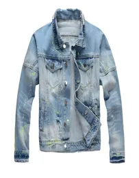 Уникальные мужские дизайнерские окрашенные джинсовые куртки разорванные модные стройные стойки уличной одежды мотоциклера Epaulet Blue Jeans Куртка 4222044119