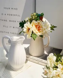 Vaso di brocca in ceramica bianca nordica vaso a mano vasi di decorazione vintage decorazioni per la casa fiori secchi fiori secchi decorazioni natalizi 213398537