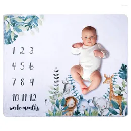 Blankets Flannel Milestone Blanket Cute Elephant Flower Plant Background Cloth Born Monthly Crawling Mat Baby Pography