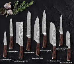 Wysokie kwalifikacyjne szef kuchni cleaver ostre japońskie stal ze stali nierdzewnej chleb kuchenny narzędzie krojenia chleba santoku imitacja damascus Press Prezent4099090