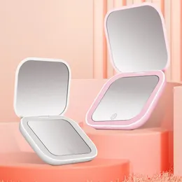 Espelho de maquiagem dobrável compacto mini e conveniente, ampliação de 2x