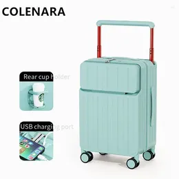 Suitcases COLENARA 26 Inch Luggage Front Opening Laptop Boarding Case 20"22"24 USB Charging Trolley ABS With Wheels Rolling Suitcase