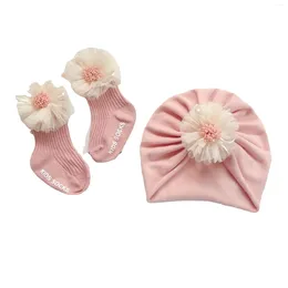 Acessórios para o cabelo nascidos chapéu de bebê menina de renda fofa Princesa Socks 2 peças conjunto de mola e outono roupas finas