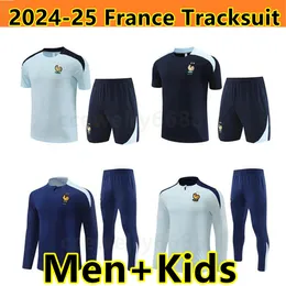 French Tracksuit Kids Kit Set Mbappe Survetement Football Jogging Equipe DE 24 25 Soccer Training Suit Child Boy Set Long Sleeve
