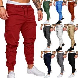 Uomini joggers casual pantaloni pantaloni a sottili sottili solidi pantaloni multipocchi maschi maschi maschio maschile harem hip hop harem matim 240417