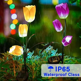 LEVA LEITO DE SOLAR LUZ AO ANTERIOR TULIP ROSE Lâmpada de flores da paisagem Decoração Lâmpada de jardim de gramado Luzes de jardim à prova d'água Luzes solares ao ar livre