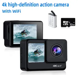 4K Actionkamera WiFi Dual Screen Ultra HD 30m Unterwasserkamera wasserdichte Kamerazubehör Kits für Helmräder 240418