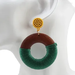 Dangle Ohrringe handgefertigtes Seilfaden Holz Anhänger Tropfen für Frauen malen Metallperlen Party Statement Schmuck Schmuck