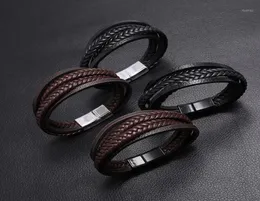 Bracelets de charme couro marrom trançado couro para homens braçadeira heren bangle de aço da moda com fura magnética3817081