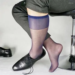 Meias masculinas 12 PCs 6 pares Ultra-Fiin Knee High Sexy Silk Color Dress Crew meias