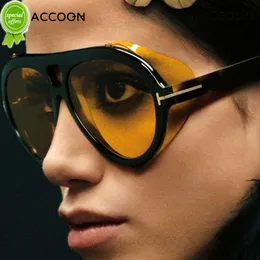 Okulary przeciwsłoneczne Vintage Pilot Women Fashion Luksusowa marka Projektantka Tom Neughman Sun Glasses Men Classic Yellow Shades Side Cool Shield 230714 10kf