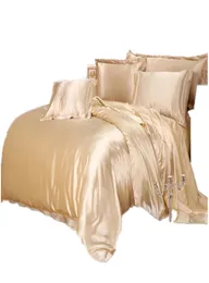 Luxury Satin Silk Bedding Set Däcke Cover Flat Fanted Sheet Twin Full Queen King Size 4PCS6PCS LINEN SET Black 100Golden CJ19128093150