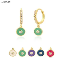 ANDYWEN 925 Sterling Silver Gold Turquoise Piercing Drop Earring Pendiente Fashion Crystal Jewelry For Women Party Luxury 2201088559770