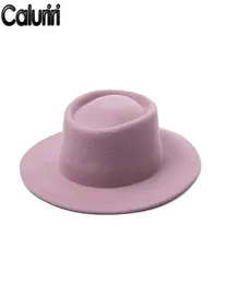 Stingy Brim Hats Caluriri Wool Fedora Hat Winter Outdoor Lady Elegant Wide 100 Women Pink Temperament3060033