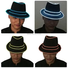 قبعات حافة واسعة Gzyuel Night متوهجة Fedora Wide-Brim Summer Hat Jazz-Cap LED Luminous for Stage Show Dance DJ Club3268760