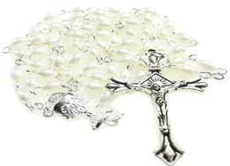 5pcsset mini white 64mm glass oval pearl bead rosary catholic rosario cute pearl rosary necklace chalice center5367382