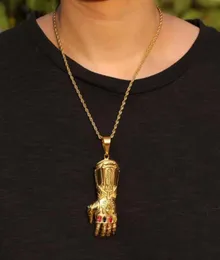 iced out Infinity Gauntlet pendant necklaces men luxury designer mens bling gem Thanos gold glove pendants ruby necklace jewelry l4612105