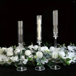 حاملي الشموع 10set 30 PCS Crystal Acrylic Candlestick Road Lead Candelabra Menced Centerpazes Wedding Porps Christmas Deco