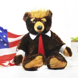 60cm Donald Trump Bear Plush Toys Cool USA President Bear With Flag Cute Animal Bear Dolls Trump Plush Stuffed Toy Kids Gifts LJ201126 2369