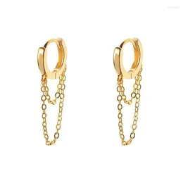 Dangle Earrings Isueva Gold Plated Tassel Double Chain for Women Classic Smooth Piercing Hoop Drop 2024 Fashion Jewelry Wholesale