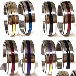 Bant Yüzük Toptan 36pcs/Lot Paslanmaz Çelik Spinner Ring 8mm Üst Renk Karışımı Erkekler Kadın Dönen Spin Erkek Moda Takı Damlası Deliv Dhjhv