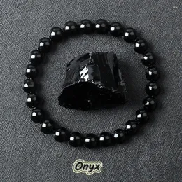 가닥 클래식 클래식 흑인 Obisidian Bead Bracelet for Men Natural Stone Shiny Onyx 수제 요가 명상 보석 도매