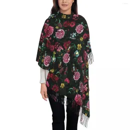 Lenços de lenços tropicais lenço de estampa floral feminina Cabeça de jardim botânica com longa borla de outono xales casuais e embrulhar bufanda macia quente