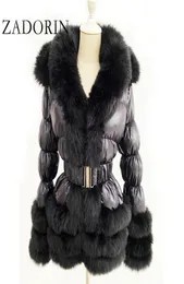 Zadorin 2020 Winter Warm Down Jacket Women Furry Faux Päls krage Vit duck Down Jacket Winter Down Coat med huva och bälte CX202965120
