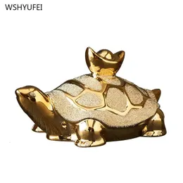 Keramische Goldschildkrötendekoration Home Tabletop Tierdekoration kleines Kunsthandwerk Wasser reichhaltiges Tiermodell Hausmöbel 240424