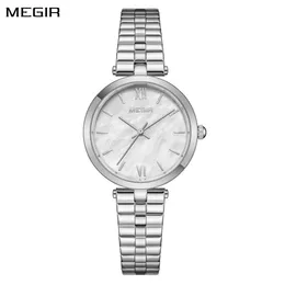 Нарученные часы Megir Luxury Silver Women Bracelet Watch The Fashion Женщины из нержавеющей стали повседневные женские женские наручные часы Подарок Montre Femmes