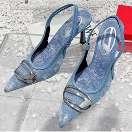 Tasarımcı Kadın Yüksek Topuklu Sandalet Moda Partisi Ofis Ayakkabıları Dantel Yukarı Sığ Kesik Ayakkabılar Slingback Sandalet Kauçuk Deri Yaz Ayak Bilgi Kayışı Terlik 7992ess