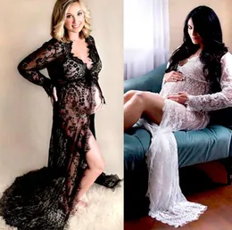 لباس الدانتيل الحوامل نساء تقسيم طويل الالتواء Maxi Maxi Maternity Blackwhite Lace Dress Progare Proger Proper See Zhl73421965819