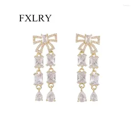 Dangle Earrings FXLRY عالية الجودة micro pave cubic zircons bow bow long long for women wedding Jewelry