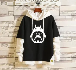 Anime cosplay hoodie 3d hoodie min granne totoro kläder kontrast färg sömmar falska två stycken klassisk tröja mönster6149069