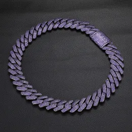 20 mm ciężki 3 rzędowy kryształowy czarny miami kubańskie łańcuch łańcuchowy łańcuch linku fioletowy sześcienne cyrkonia naszyjnik choker hip hop men biżuteria