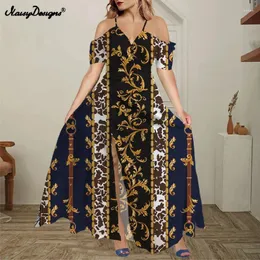 Parti Elbiseleri Noisdesigns Moda Altın Lüks Kadın Omuz Kapalı Çiçek Maksi Bohemian Bölünmüş Elbise Zırhlar Yaz 2024 Akşam Ropa